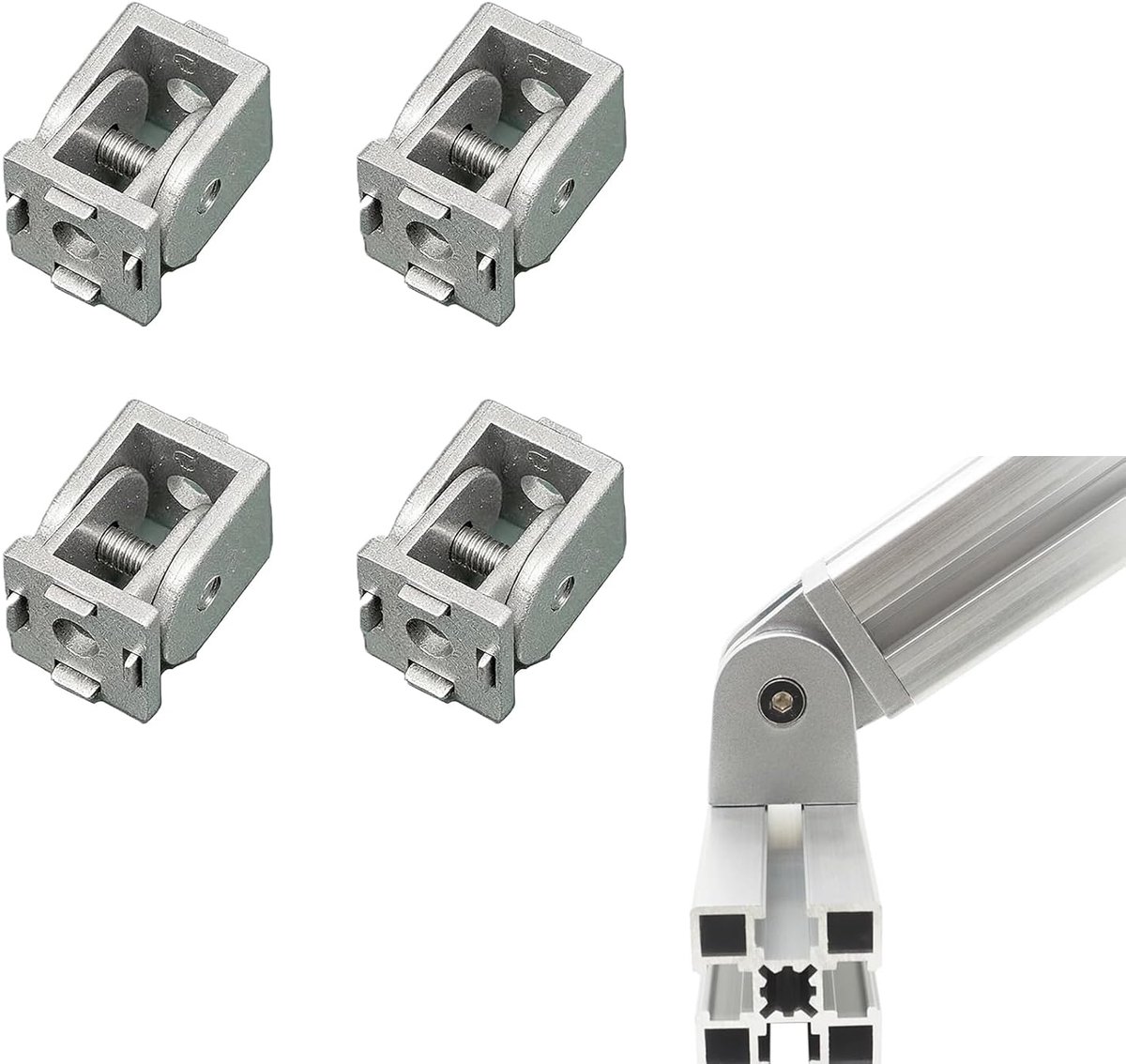 Hoekverbinders Scharnier - Profiel Verbinding - Frame Bouw - 180 Graden Draai - 4 Stuks - Zilver
