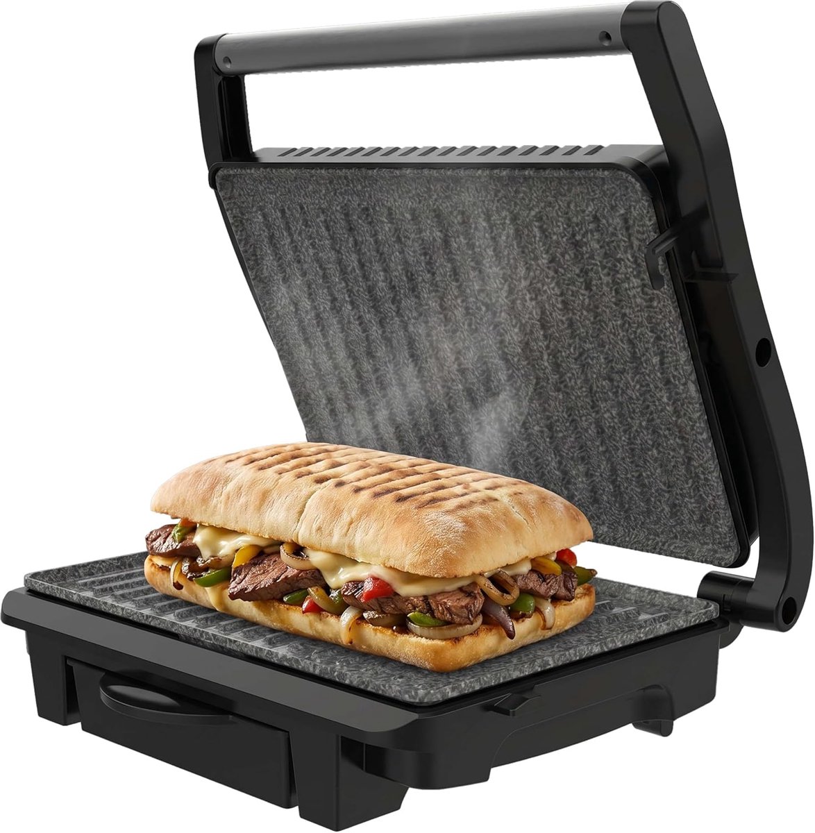 Elektrische contactgrill Tafelgrill Lekker eten RockStone antiaanbaklaag 25x17 cm Donker