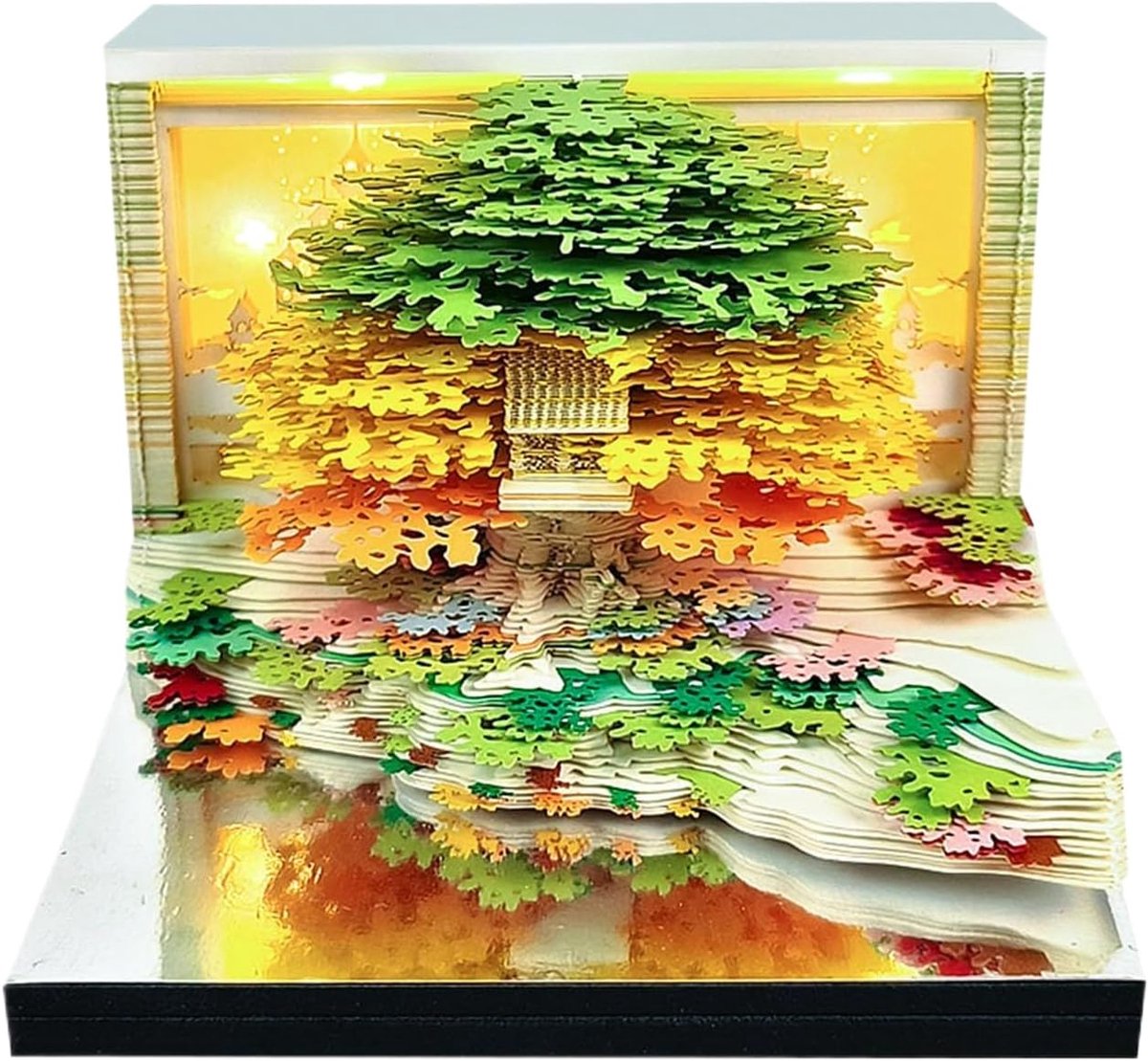 3D Papier Kalender - Notitieblok Sculptuur - Dagelijkse Planning - Interactieve Verlichting - 8.5 x 8.5 x 6.8 cm - Uniek