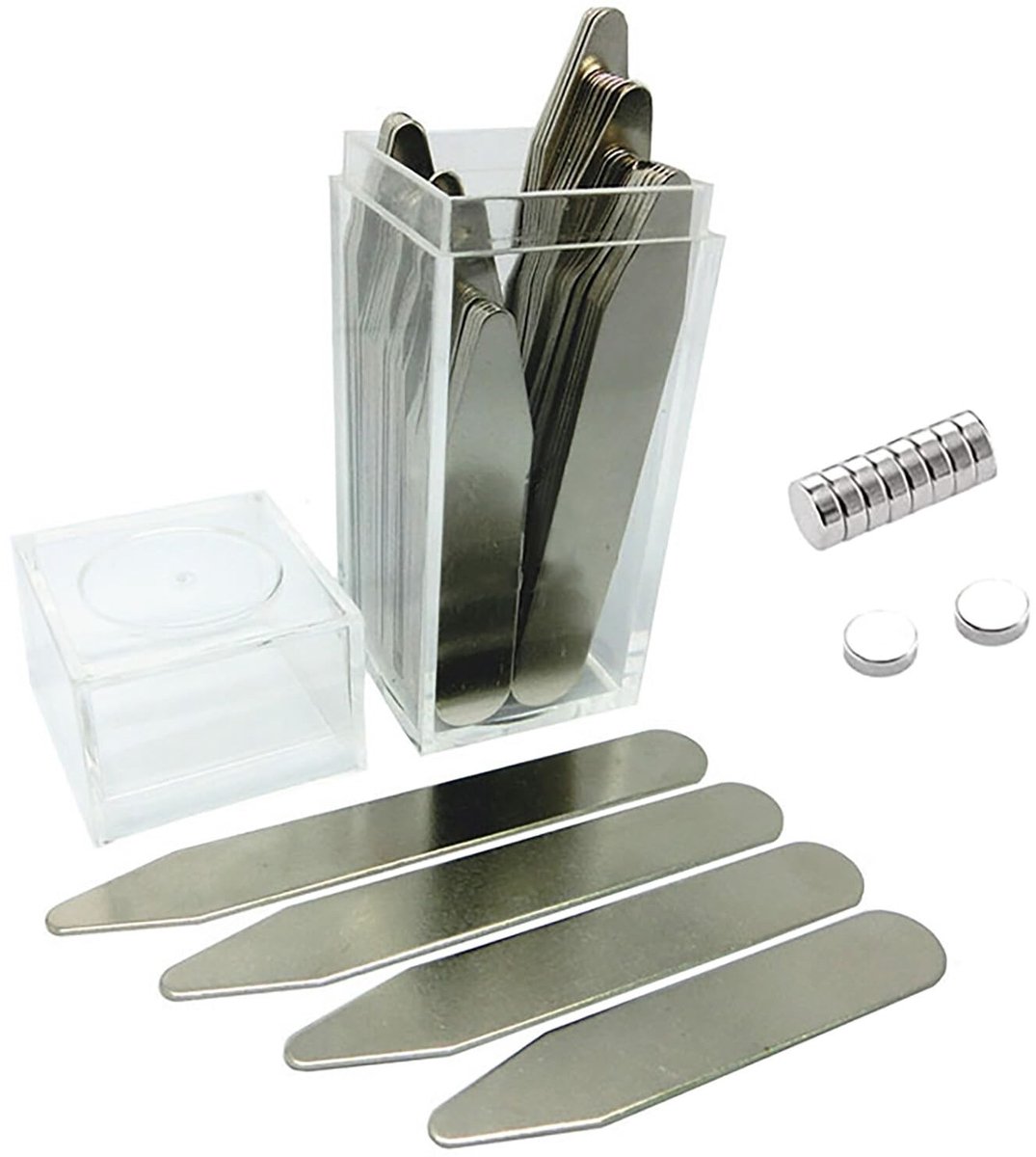 Dailygoods- Kraagstangen 40 Stuks - Roestvrij Staal - Met Opbergdoos - 10 Magneten - 4 Maten - Schokbestendig Ontwerp - Kraagsteunen