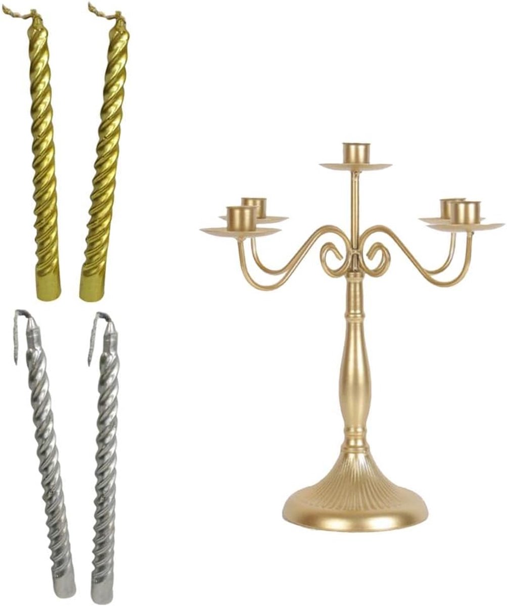 Kaarsenhouder - Smeedijzeren Kandelaar - Huisdecoratie - 5-koppige standaard - 30 cm hoog - Zwart