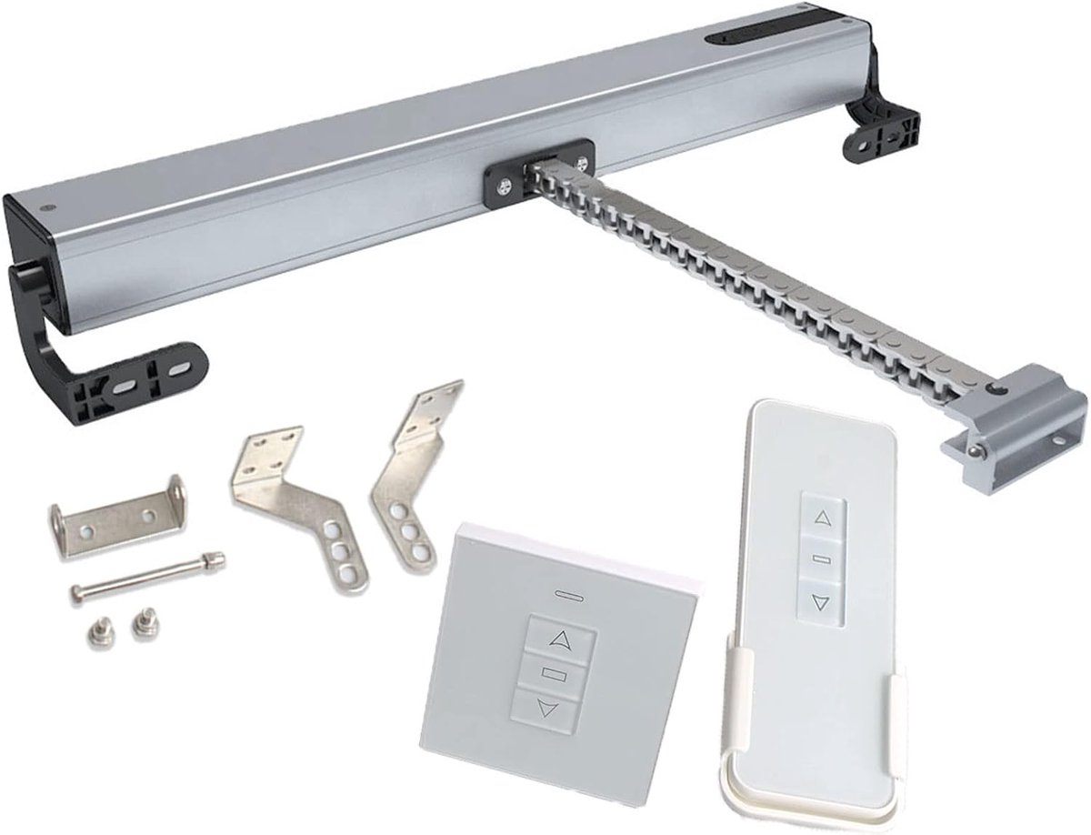Automatische raamopener - Elektrische opener - Verbeterde ventilatie - Afstandsbediening en schakelaar - 300-800mm slag - Zilver