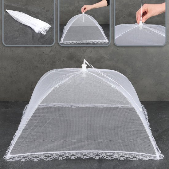 Vliegenkap - Voedselkap - Opvouwbaar - 2 stuks - 44 x 44 cm - Afdeknet - Vliegenkap- insectenbescherming - Vliegenverjager voor op tafel - voor voedsel, eten, fruit - Afdekking & vliegenafdekkingen - Wit — afbeelding 2