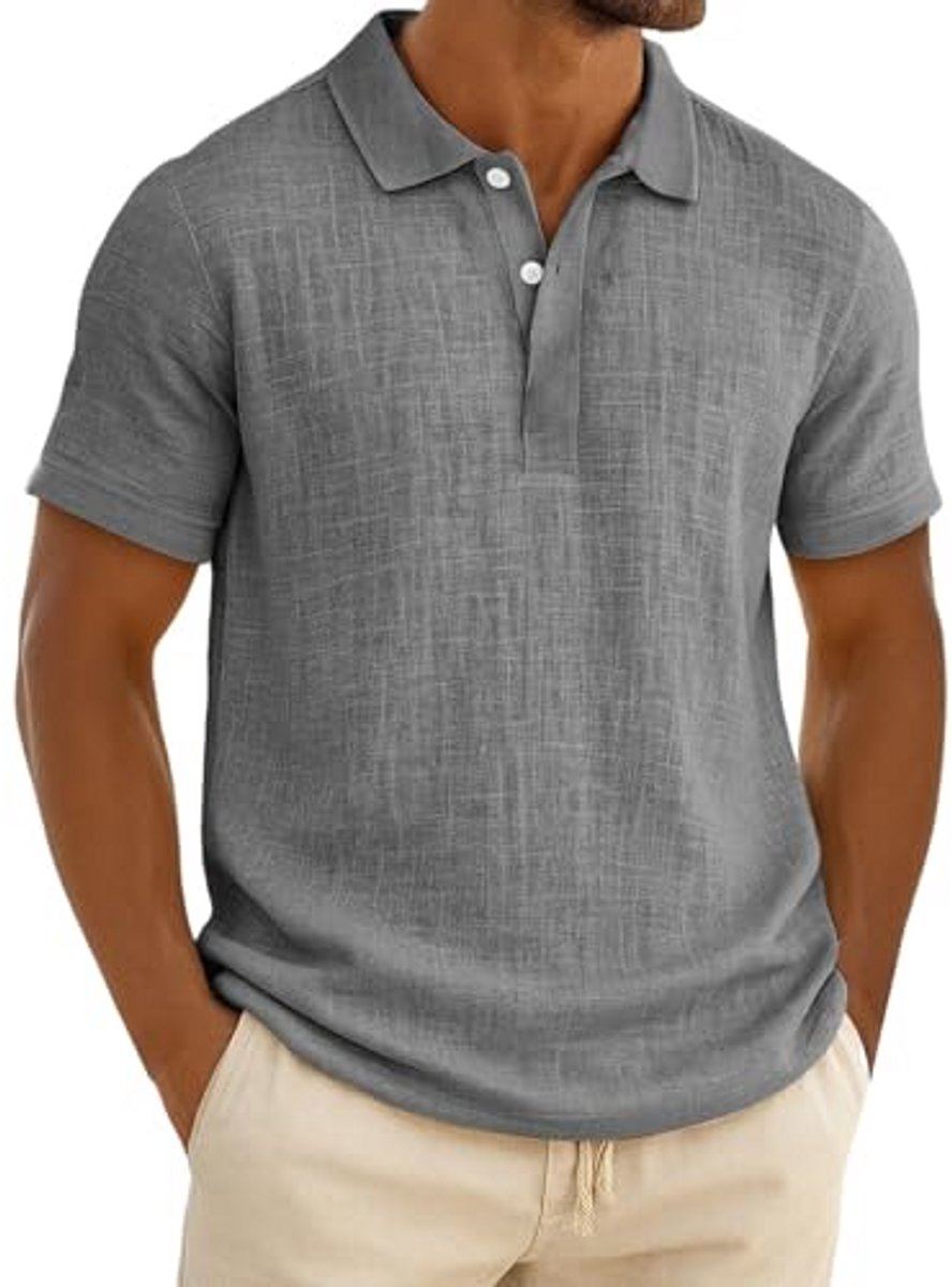 Heren poloshirts linnen korte mouw normaal T-shirt tops zomer casual sport golf poloshirts werkkleding met zak Licht Ashy