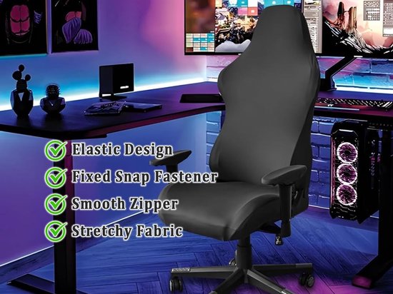 Dailygoods - Gamingstoelhoes, 6 stuks, gamingstoelhoezen, zwart met armleuningen, rekbaar, afneembaar, wasbaar, afneembaar, voor computerstoel, gamingstoel van Dailygoods — afbeelding 5