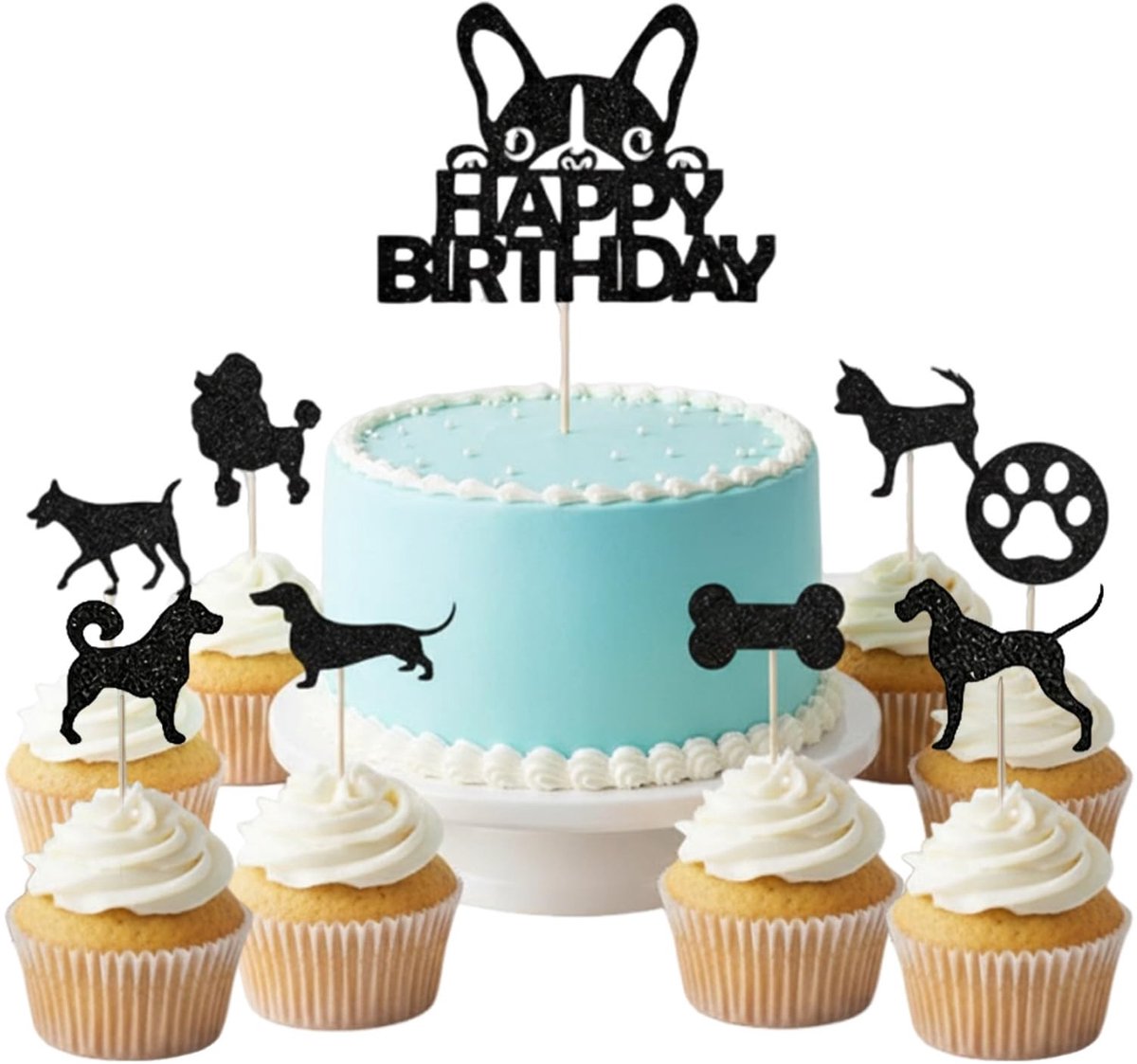 Dailygoods - 25 stuks hondentaarttoppers, taartdecoratie voor honden, verjaardagstaarten, decoratie voor huisdieren, verjaardagsfeest, feestdecoraties, taartdecoratie