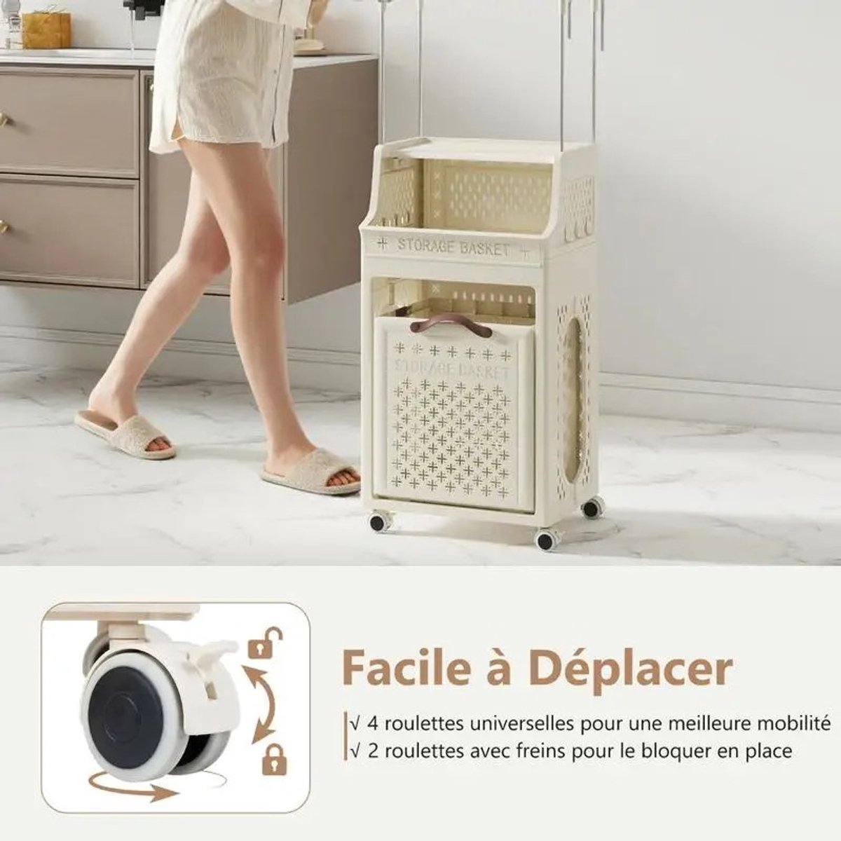 Dailygoods Wasmand met hangende kapstok, opvouwbare wasmand van plastic met meerdere lagen, kledingrek, haken en opbergb