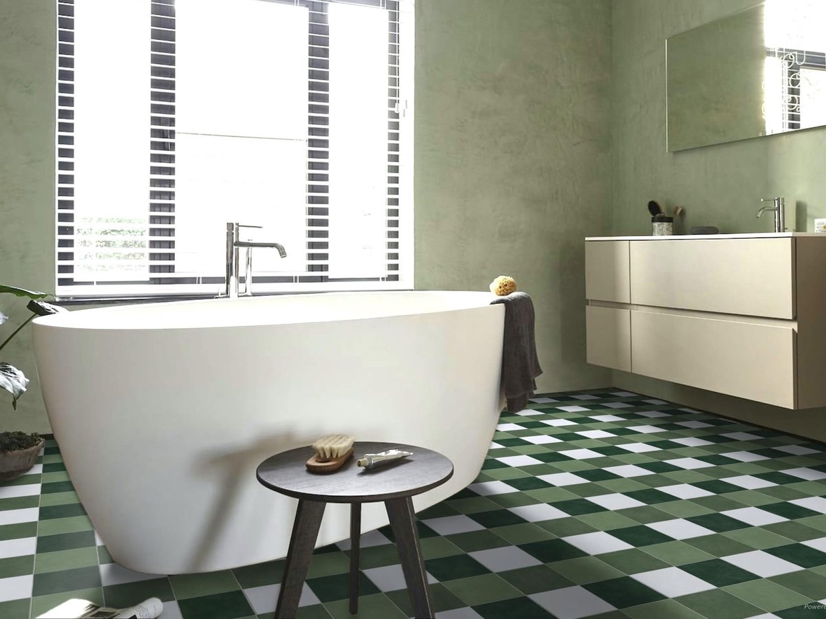 Dailygoods- PVC Vloer Groen/Wit Geblokt - Vinyl Vloerbedekking - Gemakkelijk te Reinigen - Robuust & Flexibel - Op Maat Snijden - Geluiddempende Werking - Vinylvloer