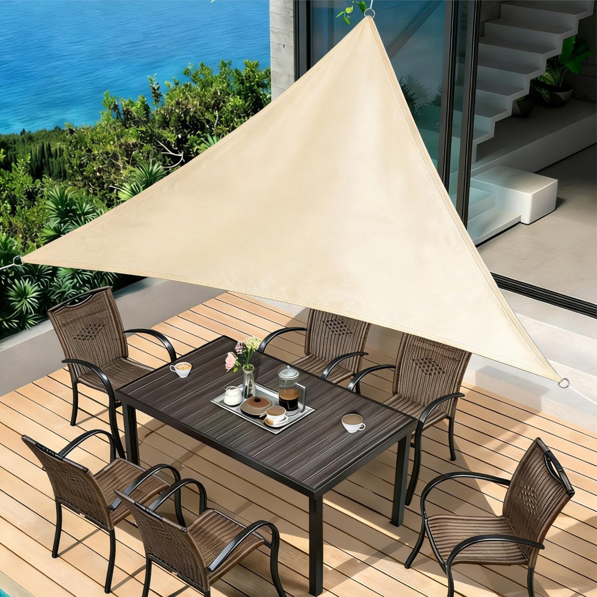 Dailygoods- Zonnezeil driehoekig 6x6x6m - UV-bescherming - waterafstotend - scheurvast - stijlvolle zonwering - voor terras en tuin - Schaduwdoek