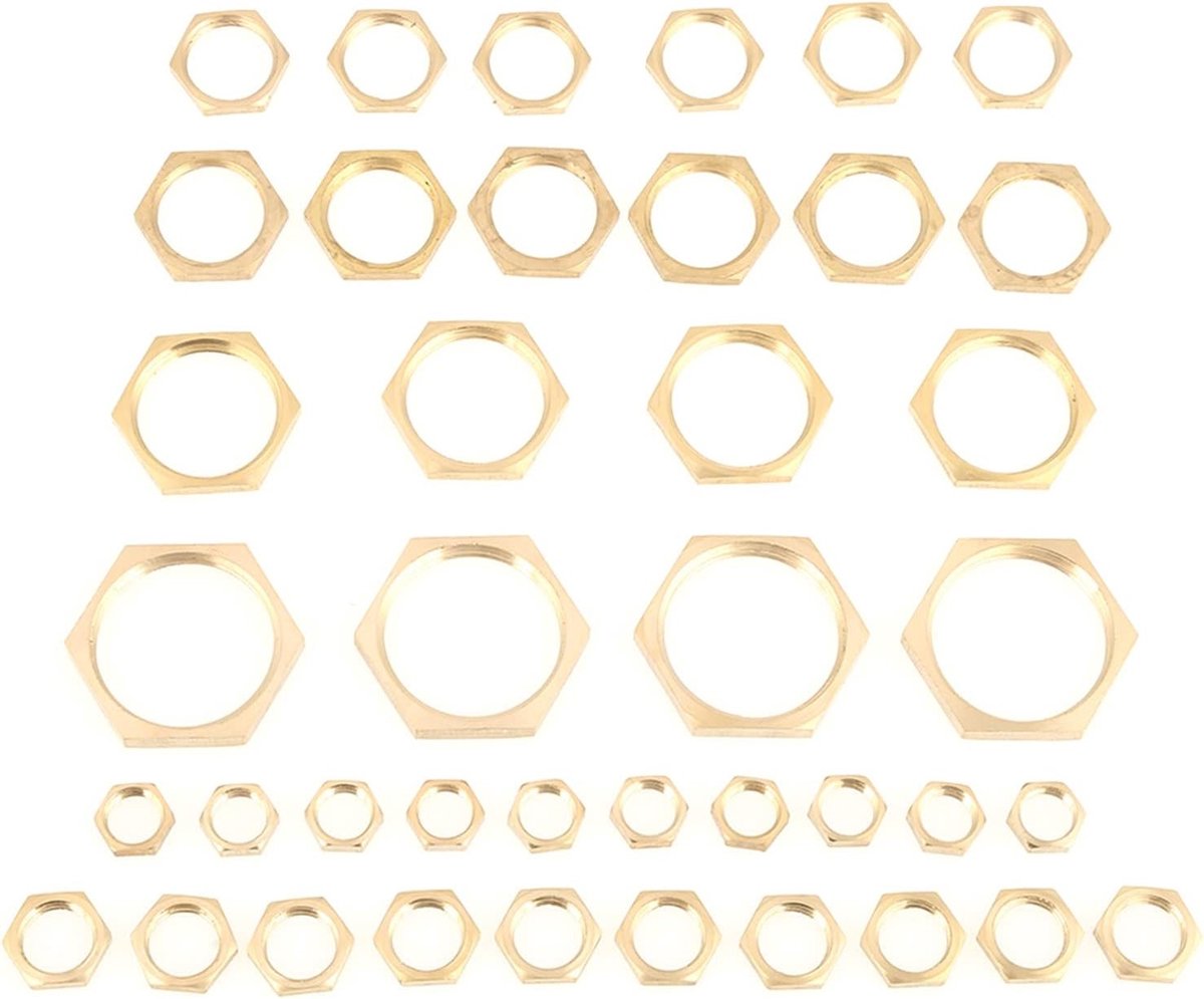 Set van 40 Lock Nuts voor G1/8, G1/4, G3/8, G1/2, G3/4 en G1 Pijpen - Draadmoeren van Messing voor Veiligheid en Betrouwbaarheid