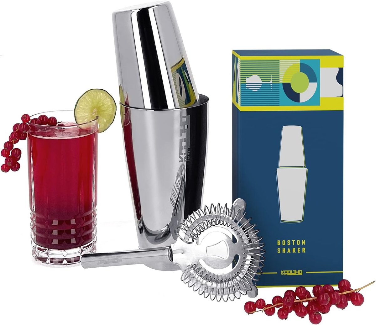 Thijox - Professionele Boston Shaker Tin Tin Set met Hawthorne Strainer - Roestvrij Staal Cocktailshaker voor Thuisbar, 800ml & 550ml, Perfect voor Fe