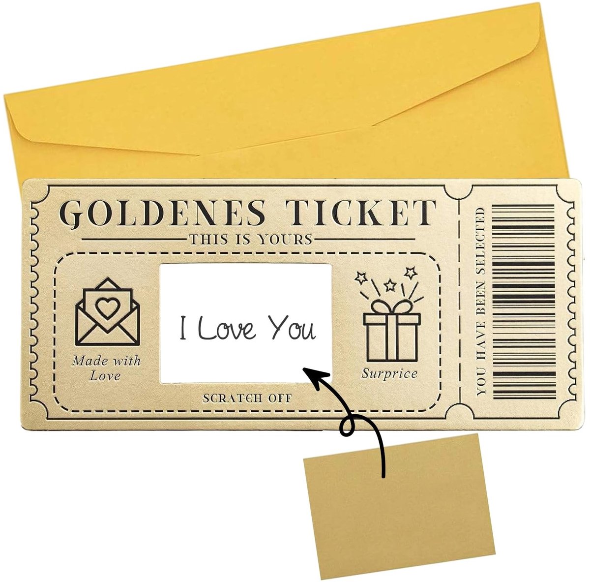 Dailygoods - Gouden kaart met enveloppen, gouden kaarten met krasstickers, krasstickers, gepersonaliseerd, gouden ticket om te vullen voor verjaardag, cadeaus voor vriendin, vrouw, Valentijnsdagkaarten