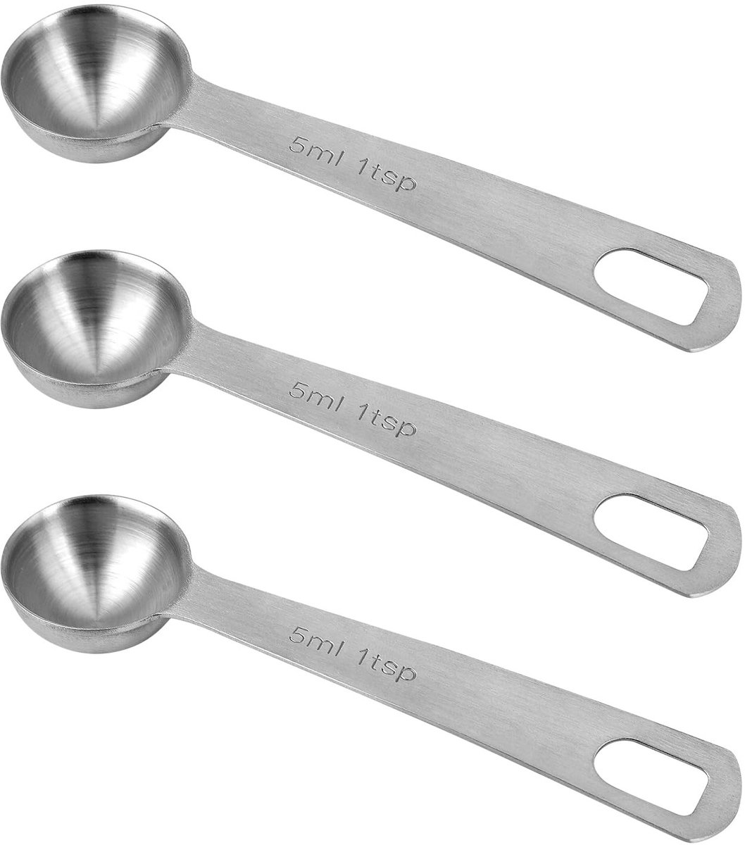 Dailygoods- Maatlepel Set 3 Stuks - Roestvrij Stalen Maatlepels - 5 ml - Korte Steel - Duurzaam - Geschikt voor Thee/Soeppreparatie - Meetlepel