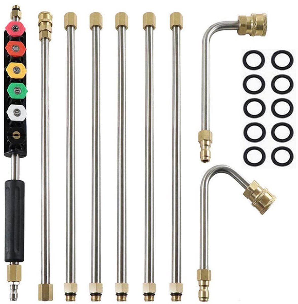 Dailygoods- Verlengingsstang 15 Inch - Hogedrukreiniger - Vervangende Lans - Gootreemschoonmaakgereedschap - 6 Mondstukken - Maximaal 4000 PSI - Hogedrukreinigerlans