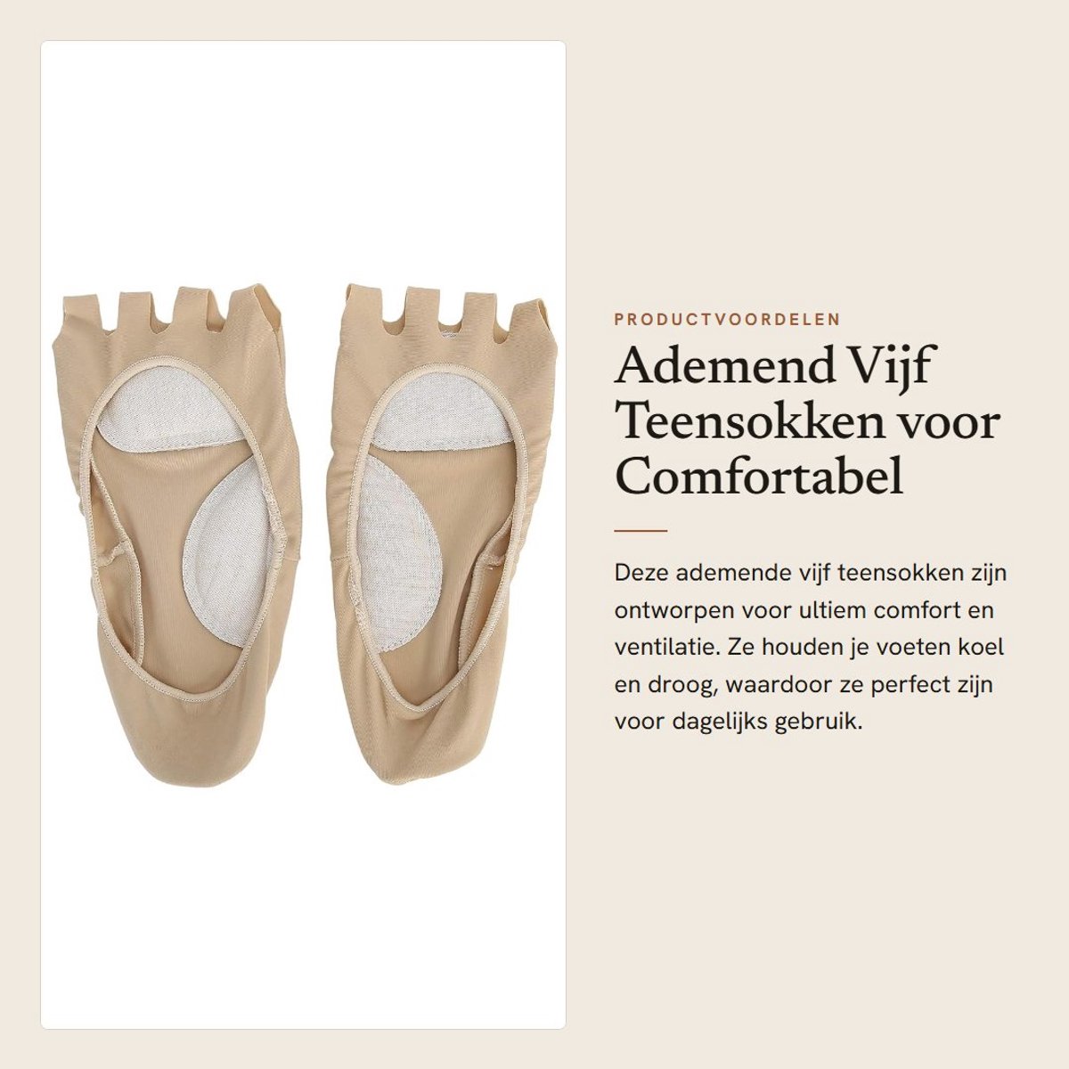 Dailygoods- Teenloze Sokken Ademend - Vijf Teensokken - Vochtregulerend - Antislip - Onzichtbare Zomersokken - Zelfklevend Ontwerp - 17 Cm - Vijfteenensokken