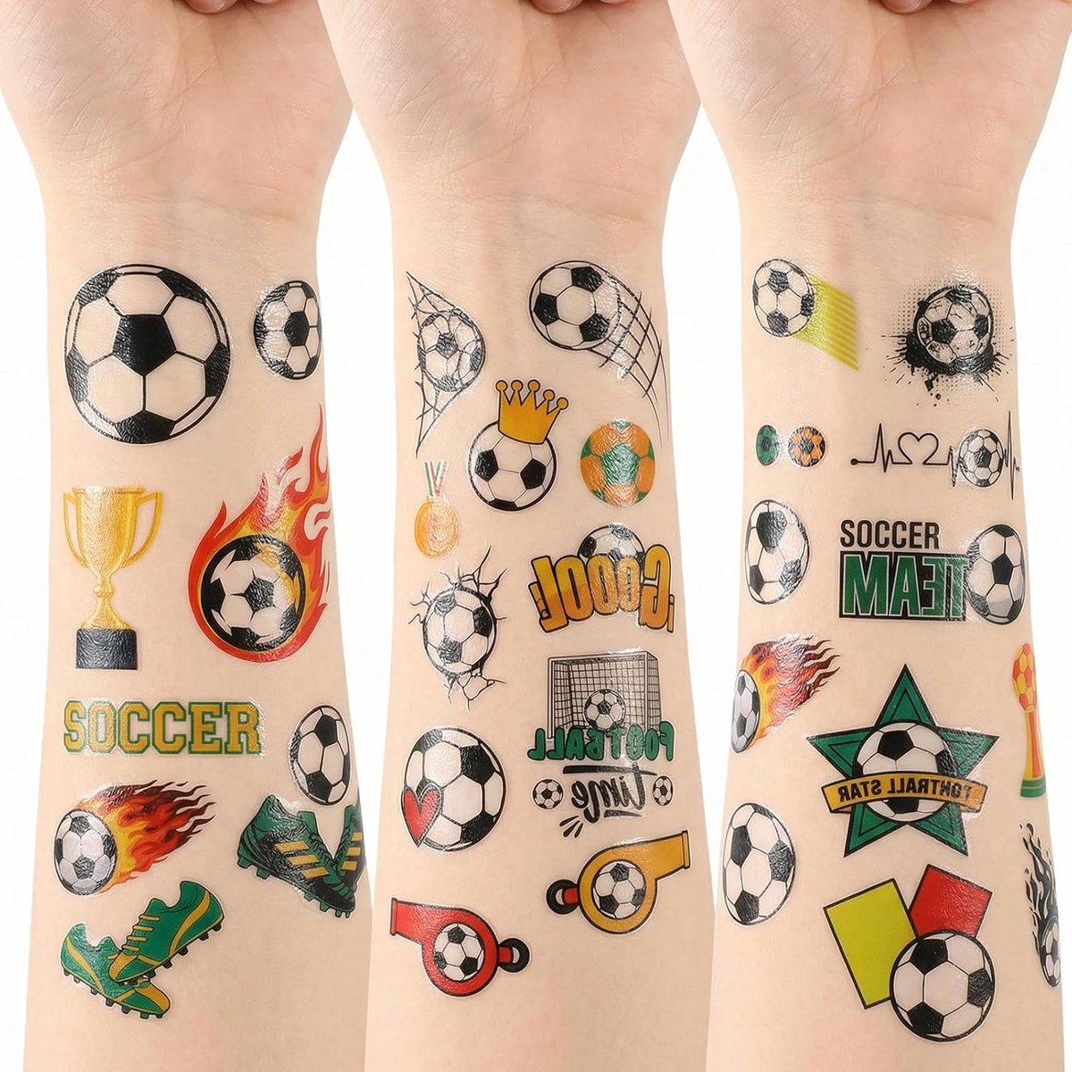 SnelShoppen - 10 Vellen Voetbaltatoeages, Stickers, Waterkleuren, Tijdelijke Tatoeages voor Voetbalkoppen, Feest, Verjaardagscadeau, Kerstcadeau, Spor