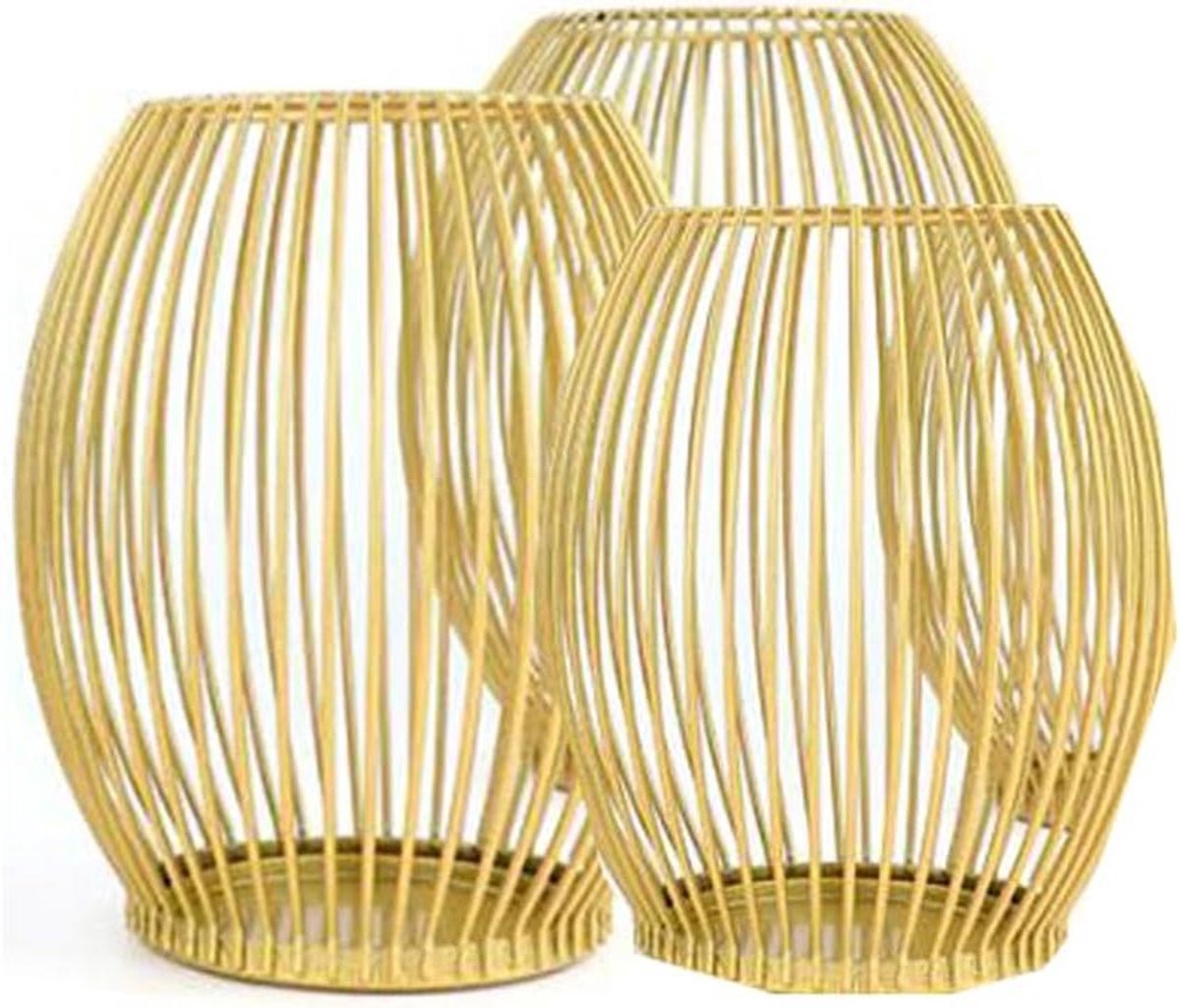 Kandelaars Set - Kaarsenhouders Metaal - Sfeervol Diner - Ovaal Hol Design - 3 Maten - Goud