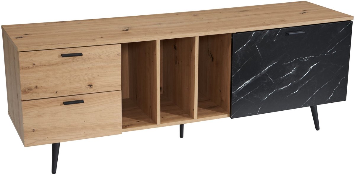 Ervesto WL6.821 Lowboard - Tv-kast En Dressoir - 150x55x40 Cm - Eiken Decor Met Marmerlook - Modern Tv-meubel Met Lade En Deur - Geschikt Voor Tv’s Tot 70 Inch marron