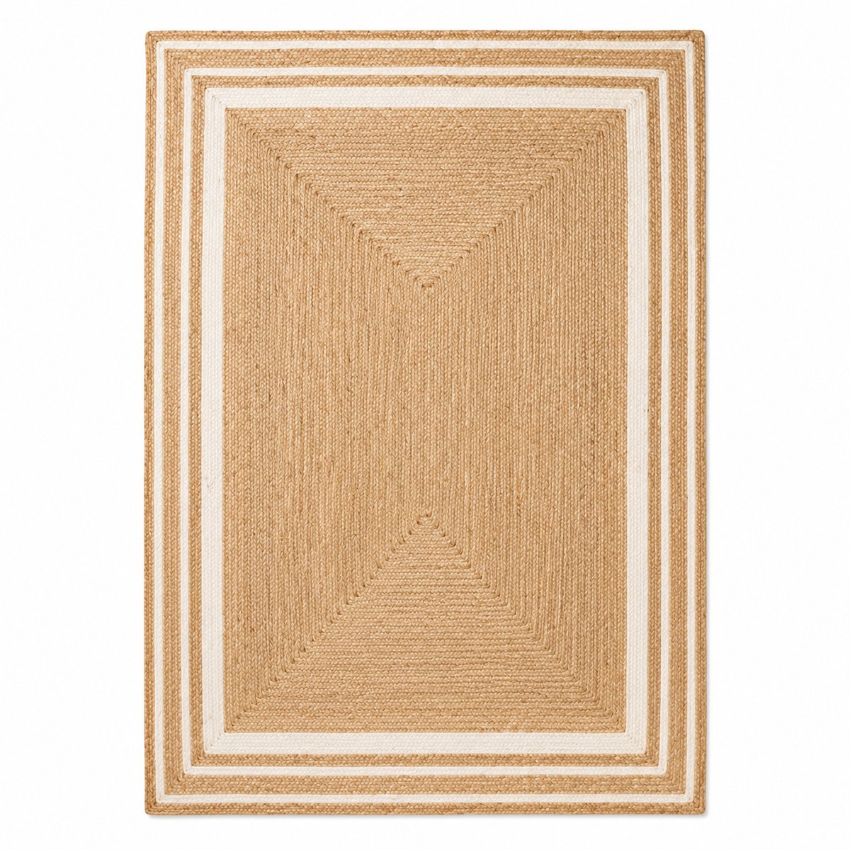 Jute vloerkleed, natuurlijk en handgemaakt tapijtloper, robuust tapijt woonkamer met rand, boho-look vloerkleed - natuurlijk goudkleurig ivoor, 80 x 150 cm