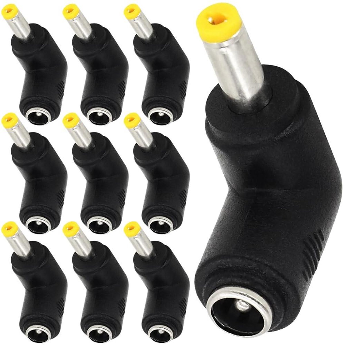 DC Power Adapter - Rechte Hoek - Apparaten Aansluiten - 90 Graden Hoek - 10 Stuks - Zwart