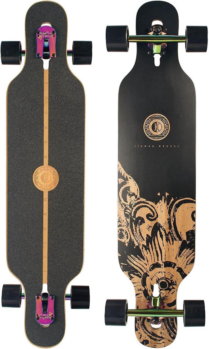 Longboard Hoku V2 - Cruiser Board - Stabiel Cruisen - Glasvezel Bamboe Constructie - 99 cm Lengte - Neochrome