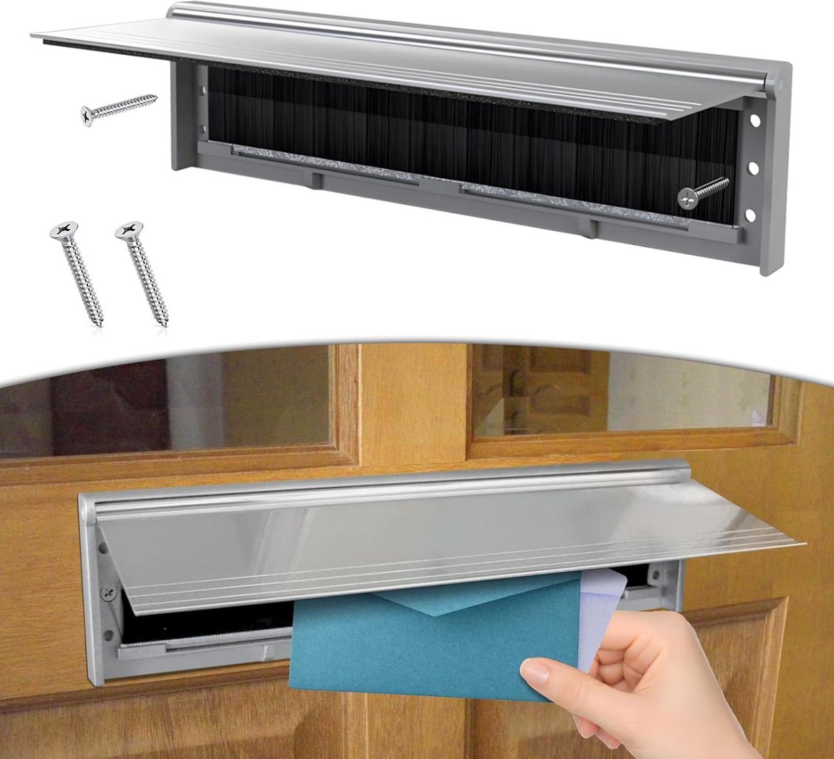 Brievenbus Klep - Postklep Deur - Tocht Vrij Huis - Geïntegreerde Borstel - 29 cm Lengte - Zilver