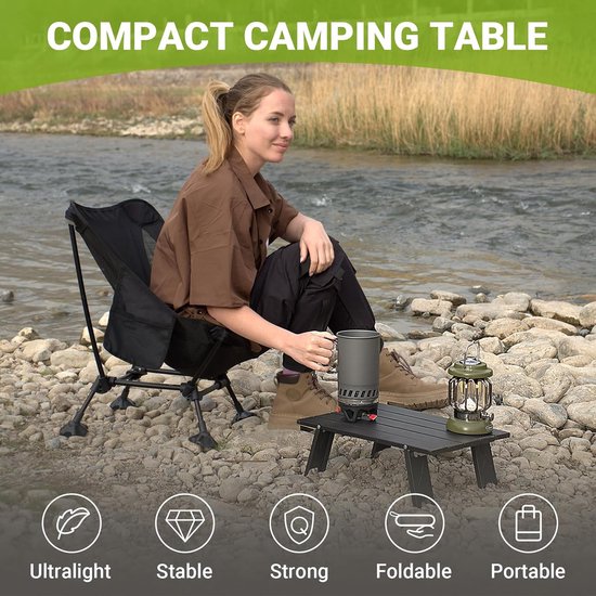 Opvouwbare kampeertafel - Draagbare buitentafel - Picknicktafel-Strandtafel - Opklapbare structuur met vaste poten plaatsing geschikt - Aluminium - 39,5×28×12,8 cm - Voor kamperen wandelen stranduitjes en tuinactiviteiten - Zwart — afbeelding 3