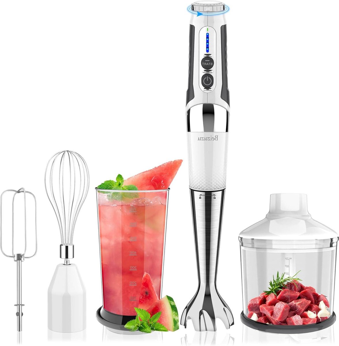 Draadloze Staafmixer - Handmixer Elektrisch - Eten Bereiden - 21 Snelheden Instelbaar - 700 ml Cup - Wit