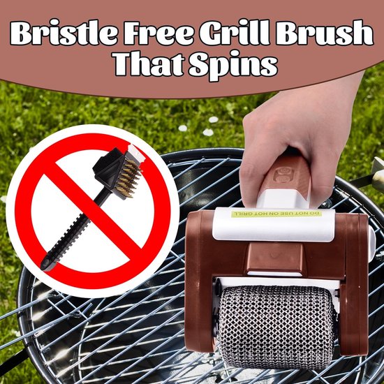 Electric Grill Cleaner Without Bristles, Rotating Grill Brush Without Bristles with LED, Stainless Steel 304 Brush Removing Burnt Food Residues, van Merkloos — afbeelding 5
