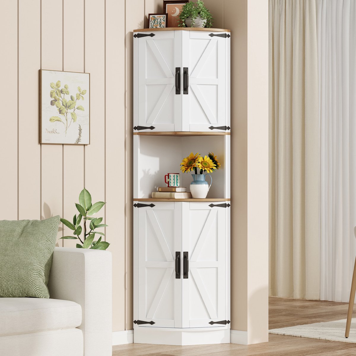 MIVRAY Keukenkast - Hoekkast Met 5 Opbergvakken En Kantelbeveiliging - Voor Keuken, Eethoek En Woonkamer - MDF - Wit - 39,5x39,5x180 Cm