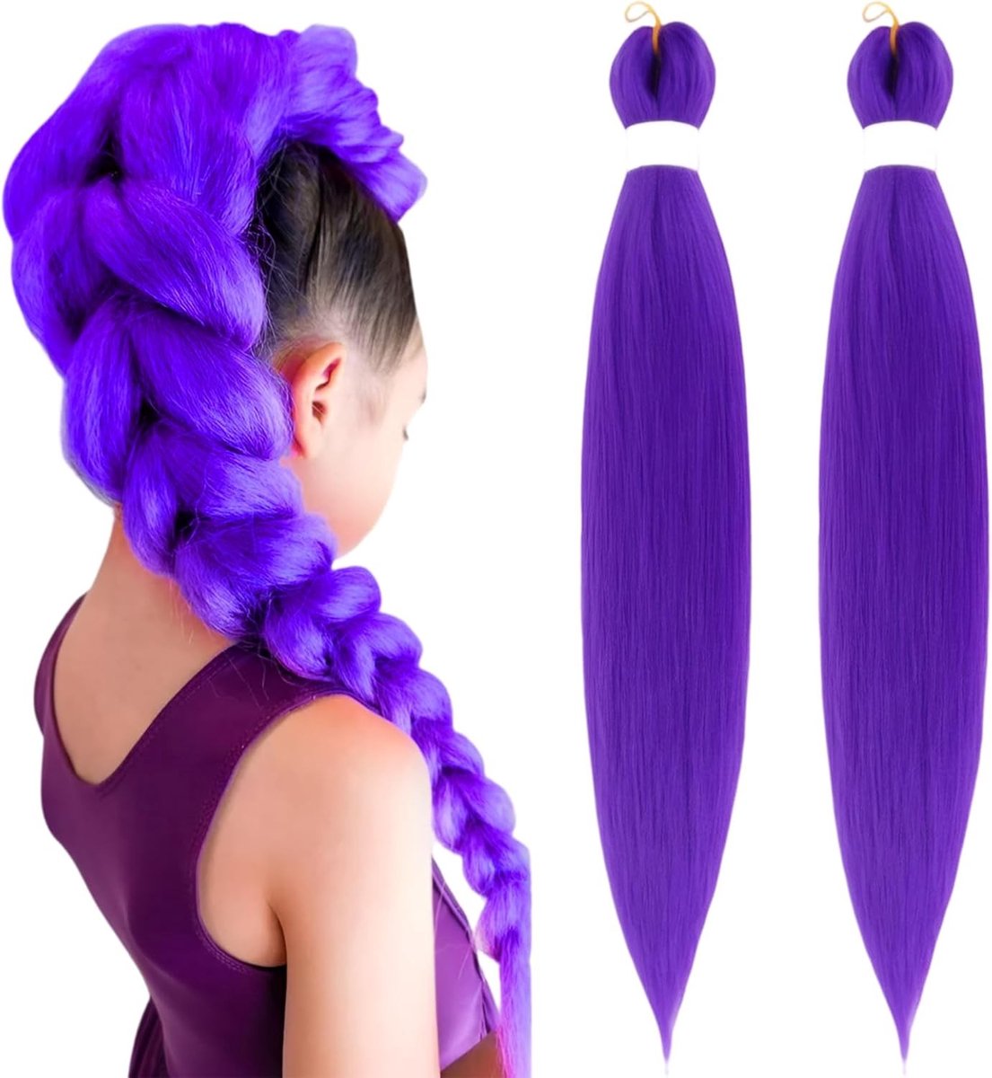 Lange paarse haarextensions van 26 inch voor vlechten, synthetisch haar voor kostuums en cosplay, ideaal voor Halloween en feesten (2-pack)