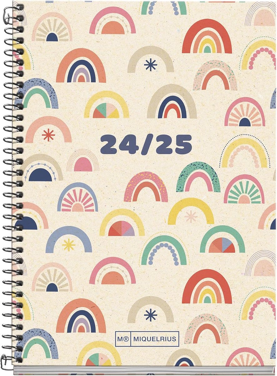 Thijox - Schoolagenda 2024-2025, Weekoverzicht, 117 x 174 mm, Gerecycled Papier, Regenboogdesign, Catalaans en Engels, Perfect voor Studenten, Organis