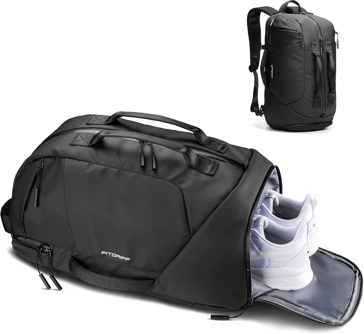Thijox - Converteerbare Gymtas/Rugzak met Laptop- en Schoenenvak - Reisrugzak voor Werk en Sport (25L) - Zwart, Medium, Sportief en Functioneel