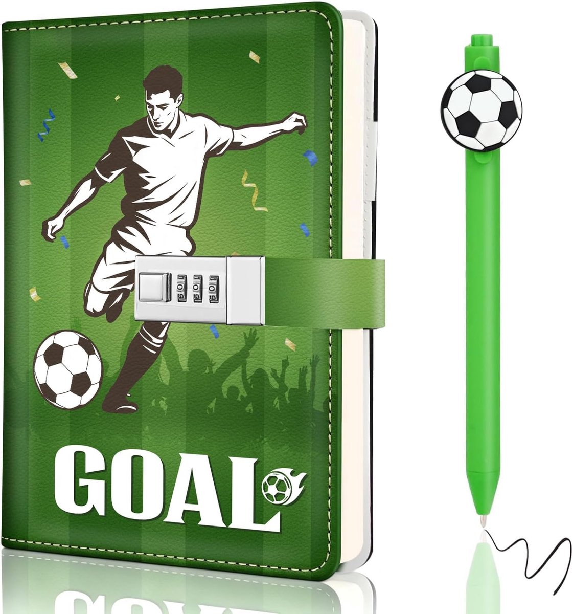 Thijox - Dagboek met slot voor jongens en meisjes, voetbalthema, waterbestendige PU-hoes, inclusief pen, notitieboek, planner, cadeautjes voor kindere