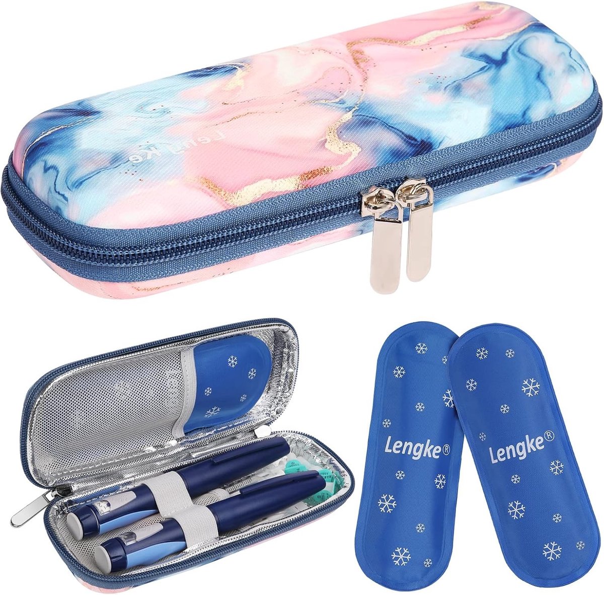 Draagbare Insuline Koeltas met 2 Koelpacks, Compacte Penhouder en Reistas in Quicksand Roze voor Insuline Supplies