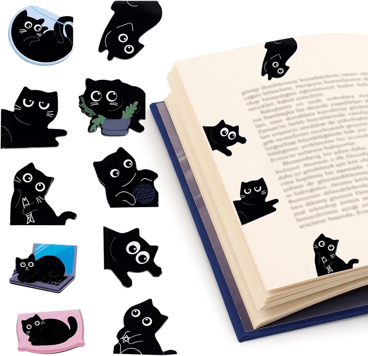 Thijox - Magnetische Bladwijzers Katten - 10 Stuks Zwarte Boekenleggers - Decoratieve Magnetische Boekenmarkers voor Kinderen en Meisjes - Perfect Cad