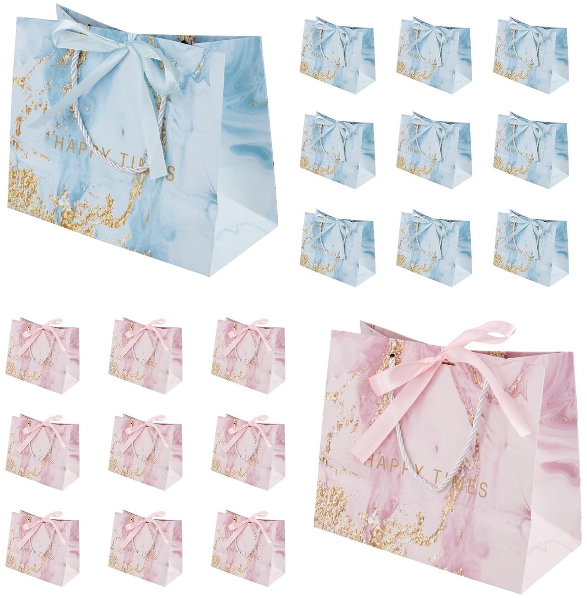Inovra - 20 Stuks Middelgrote Geschenkzakjes met Striklint, Blauw en Roze
