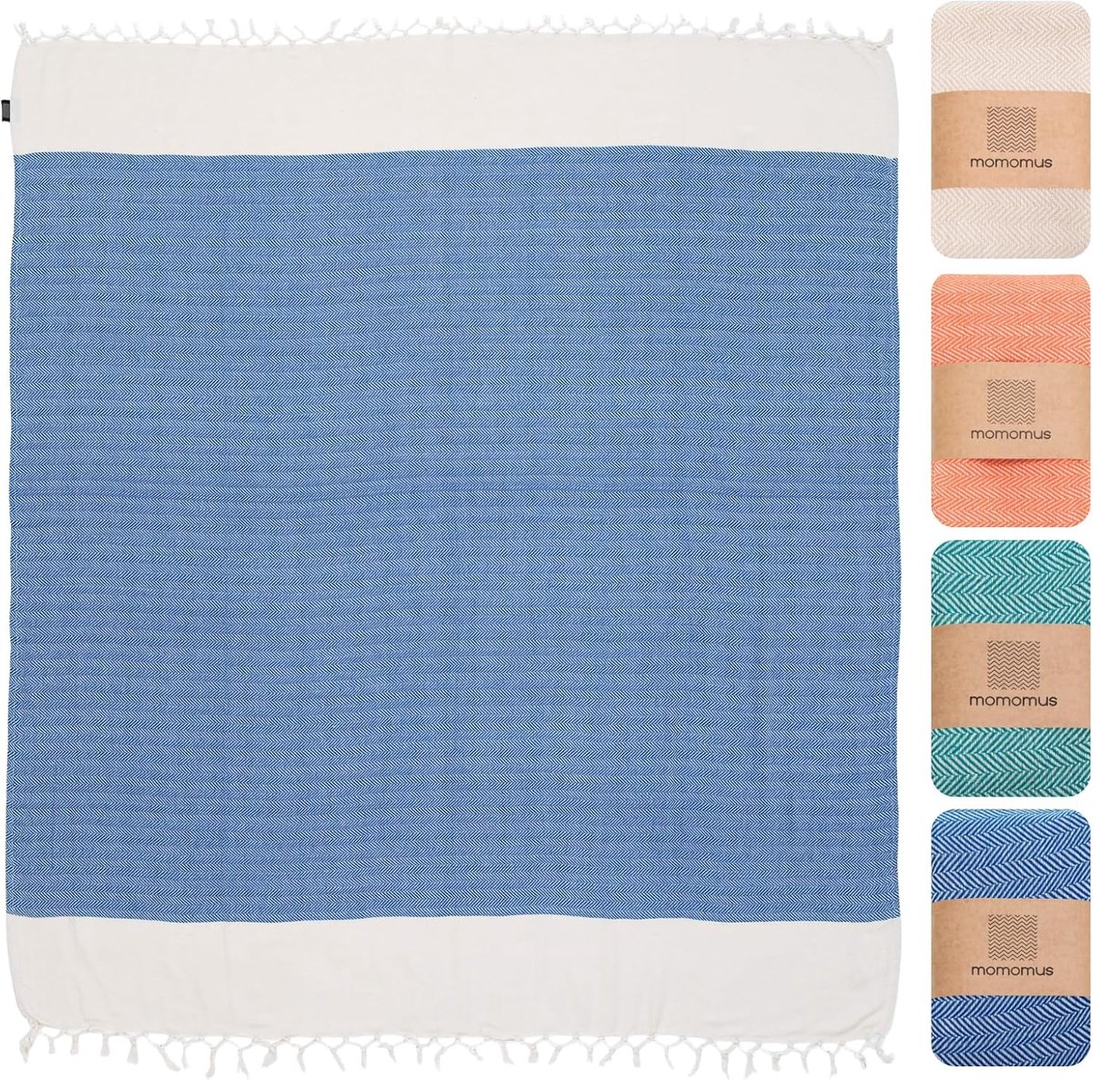 Thijox - MOMOMUS Fouta XL 100% Katoenen Strandlaken - Absorberend, Zacht en Licht - Ideaal als Handdoek voor Zwembad, Spa en XL Strandpareo - Blauw, 9