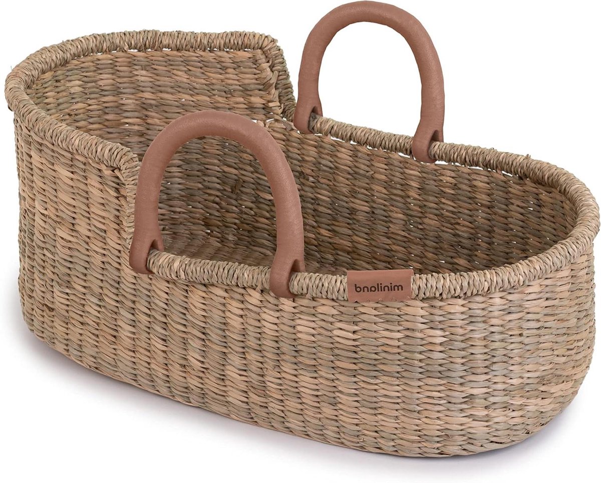 Babydrager met poppen - Poppendrager mand - Poppen verzorgen - Gemaakt van algenmateriaal - 44 cm lengte - Groen