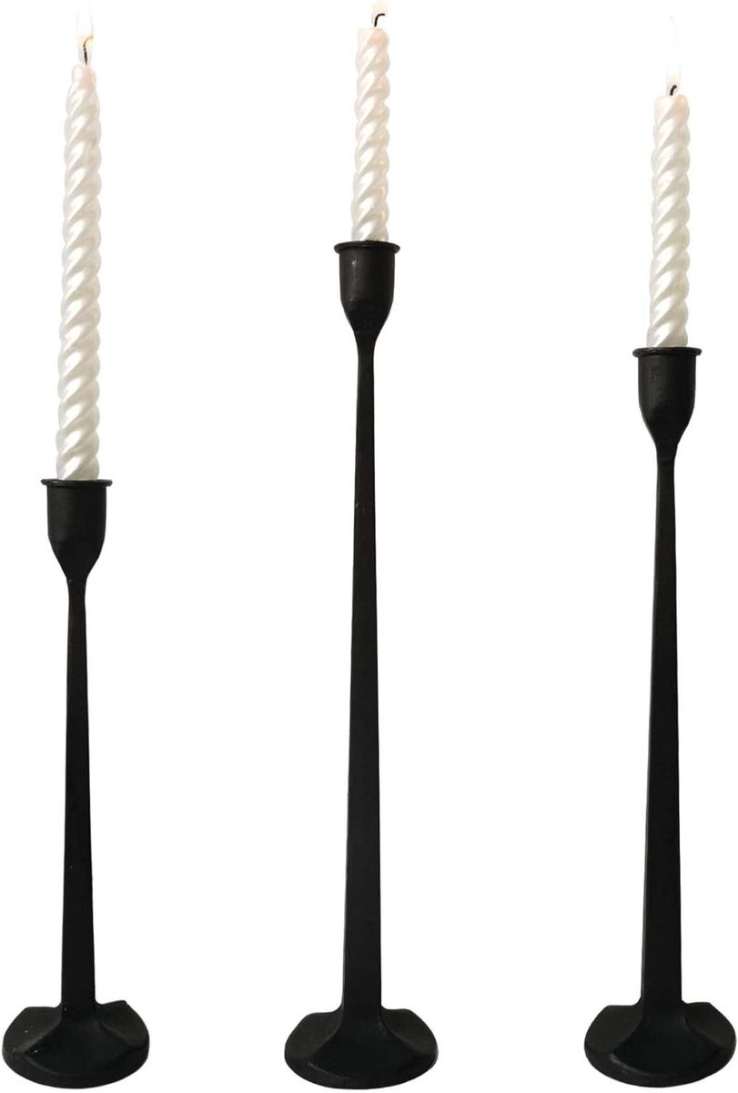Kaarsenstandaard Set - Dinerkaarsen Houders - Sfeervolle Decoratie - Drie Verschillende Hoogtes - Tot 35 cm Hoog - Zwart