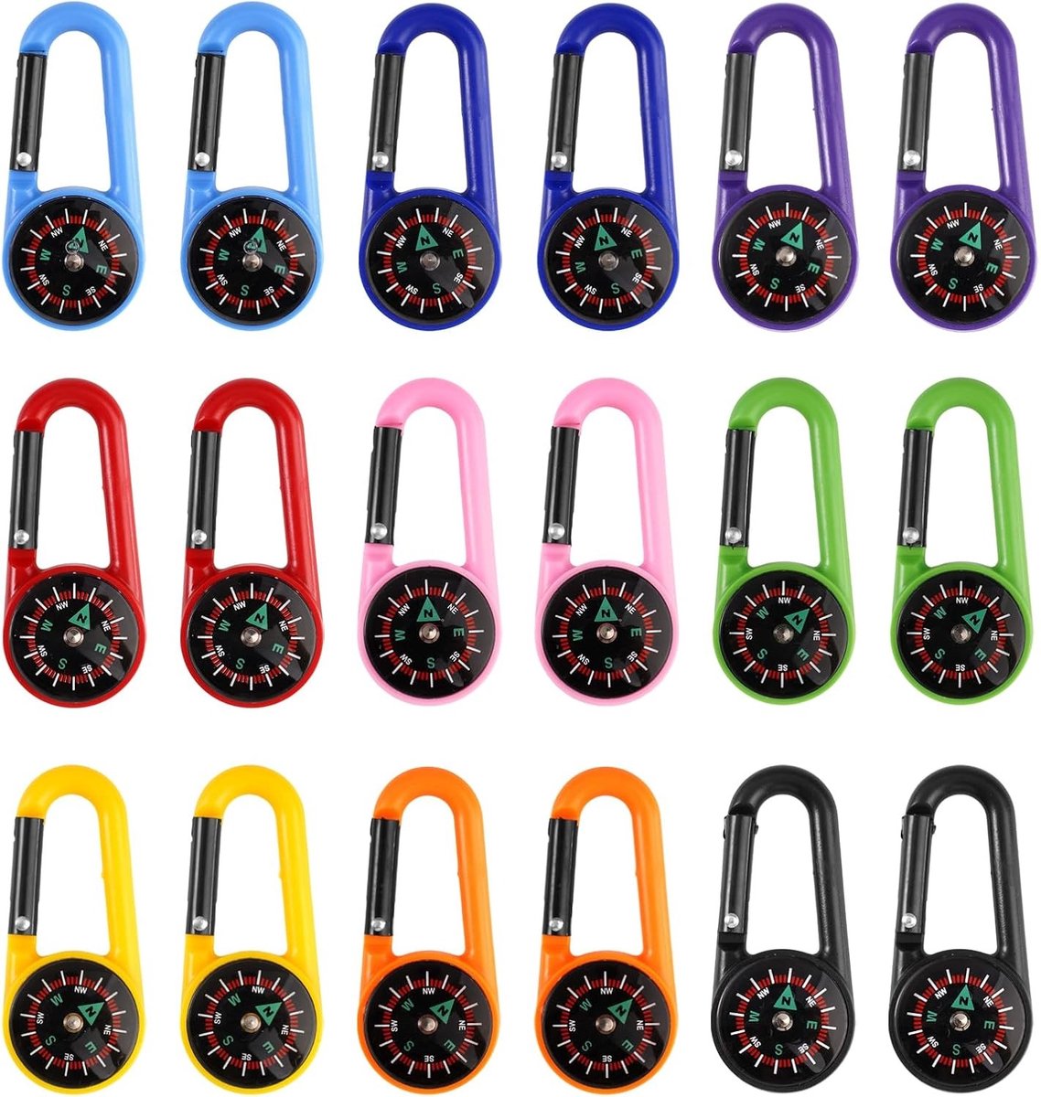 18-delige Mini Kompas Set met Carabiner, Kleurrijke Sleutelhanger Kompassen voor Buitenactiviteiten, Wandelen, Kamperen en Avontuurlijke Reizen