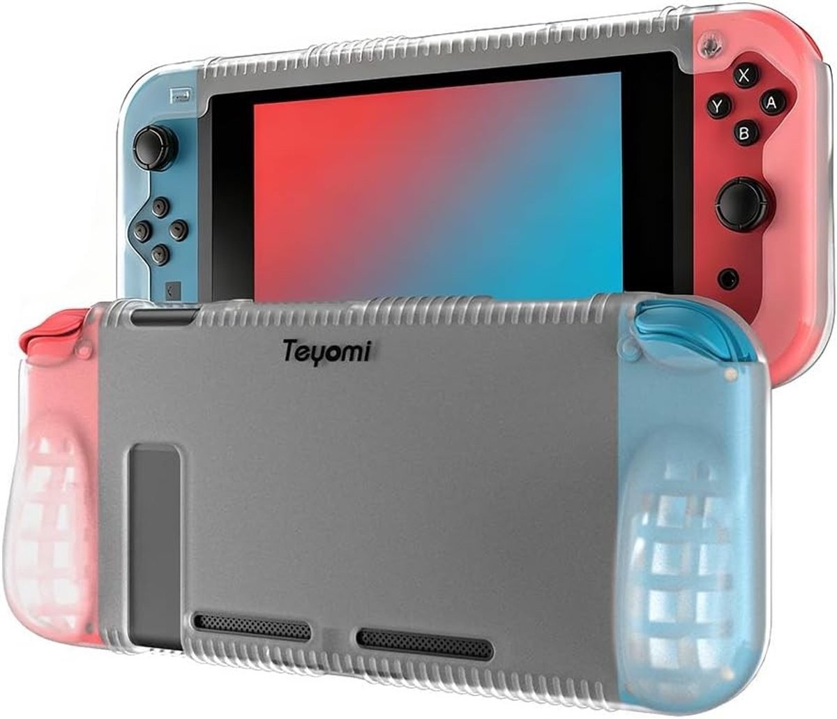 Compatibele Beschermcase voor Nintendo Switch, Siliconen Hoes met 2 Gamecard Slots, Schokbestendig en Kratzbestendig (Transparant)
