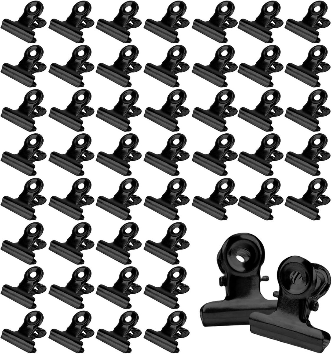 60 Stuks Kleine Bulldog Paperclips - Metalen Klemmen voor Foto's, Tekeningen en Creatieve Projecten (Zwart, 22mm)