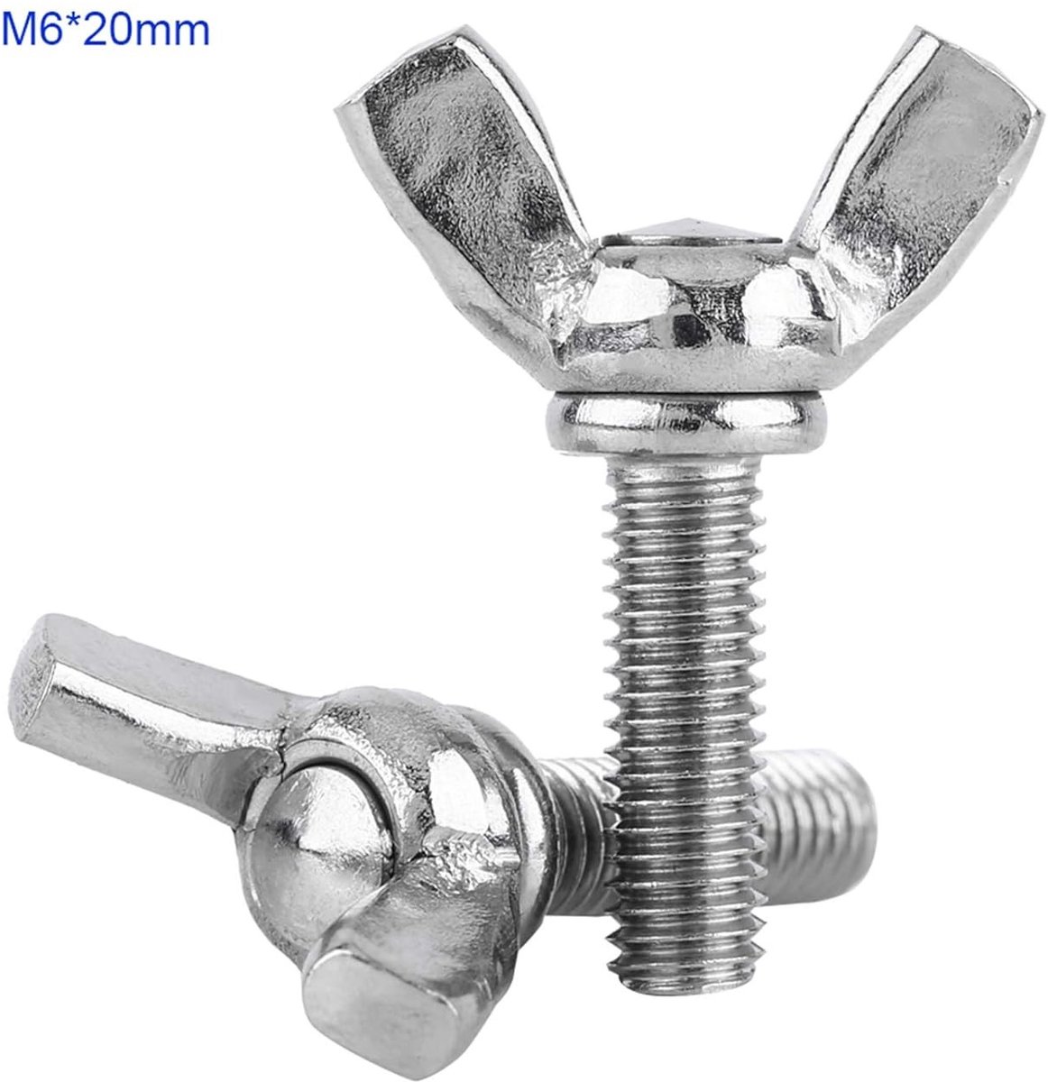 Vleugelmoeren set van 5 stuks M5 DIN316 in 304 roestvrij staal, volledig draad, 20mm lengte, ideaal voor bevestigingen en constructies