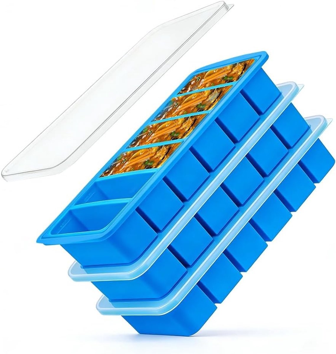 Grote Herbruikbare IJsblokjesvorm met Deksel voor Soep, Bouillon, Saus en Boter, Perfect voor Koelen