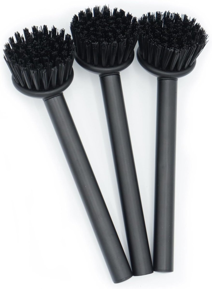 SnelShoppen - Afwasborstel zwart, set van 2, 21 cm, design keukenborstel voor afwassen in keuken en badkamer, duurzame vaatborstel, steelborstel rond