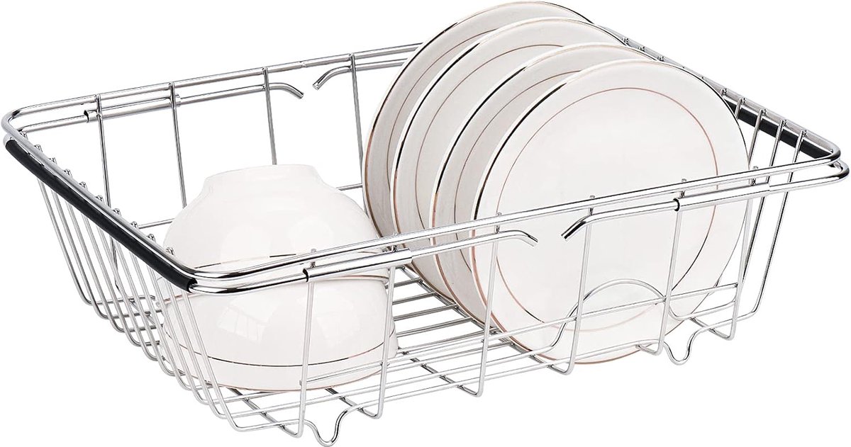 SnelShoppen - Verstelbare RVS Afvoerbak voor Keuken, Fruit- en Groenteopslag, Multi-functionele Drainer, 34-44 cm, Corrosiebestendig, Voor Borden en B