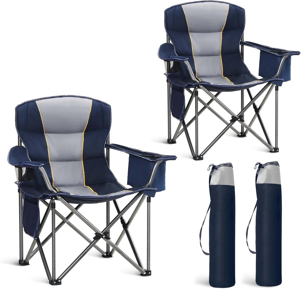 Thijox - Klapstoel Camping Oversized Opvouwbare Stoel 200 kg met Koeltas, Armleuning, Bekerhouder, Gevoerd, Draagbaar, Blauw, 2 Stuks voor Tuin, Campi