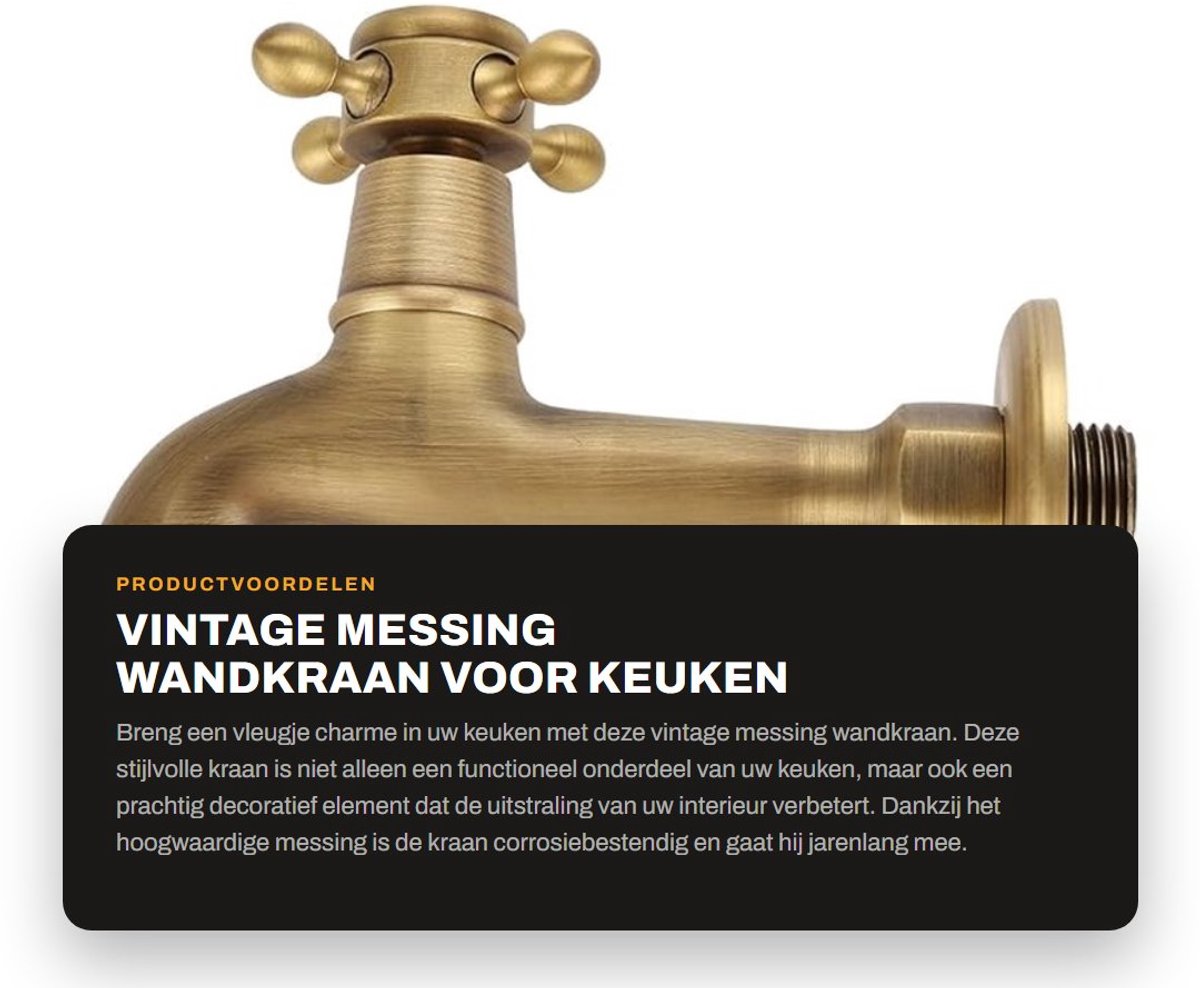 Dailygoods- Waterkraan Vintage Stijl - Wandmontage - Hoogwaardige Messing - Eenvoudige Bediening - Duurzaam - Geschikt voor Wasmachine - Kraan