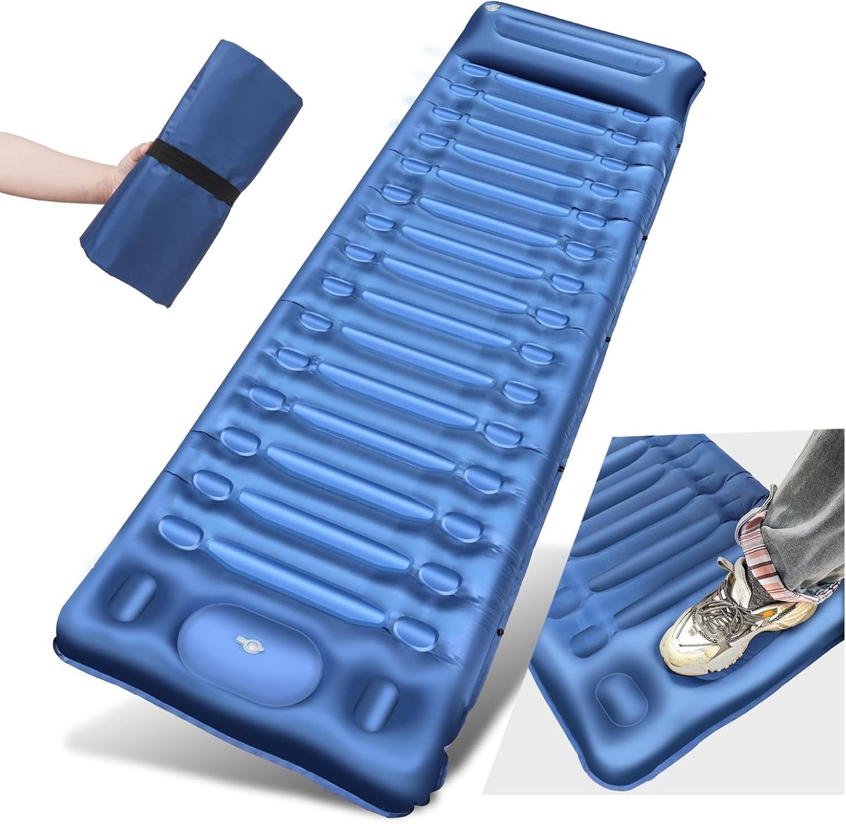 Dailygoods- Campingmat zelfopblaasbaar 14 cm - Upgrade slaapmat - Outdoor matras - Camping matras met kussen - Voetperspomp - Duurzaam materiaal - Slaapmatras